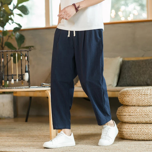 Cotton-Linen Drawstring Trousers – Relaxed Fit Linen Trousers