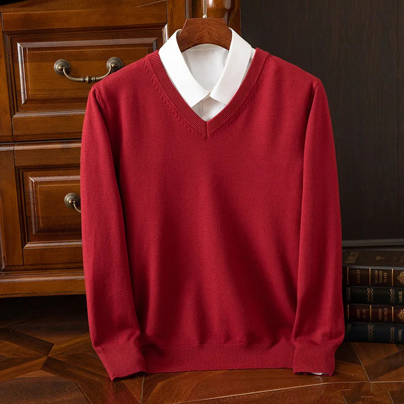 Men’s Super Cashmere Thick Sweater – V-Neck, Warm Autumn/Winter Pullover, Classic Jumper