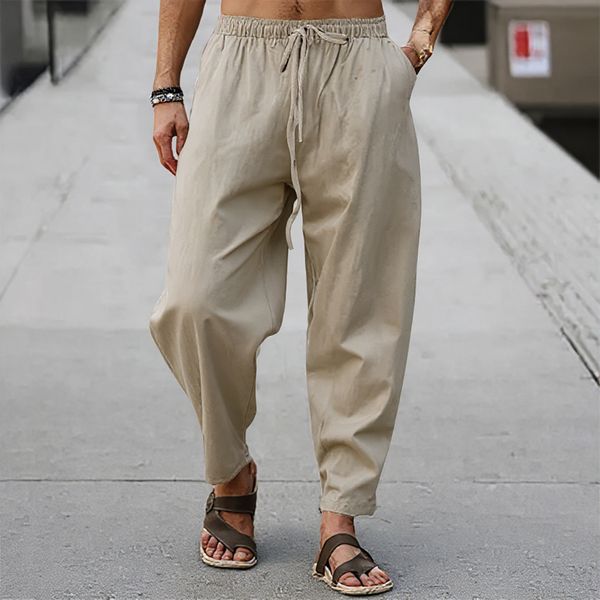 Men’s Linen Blend Wide-Leg Trousers – Summer & Autumn Essential