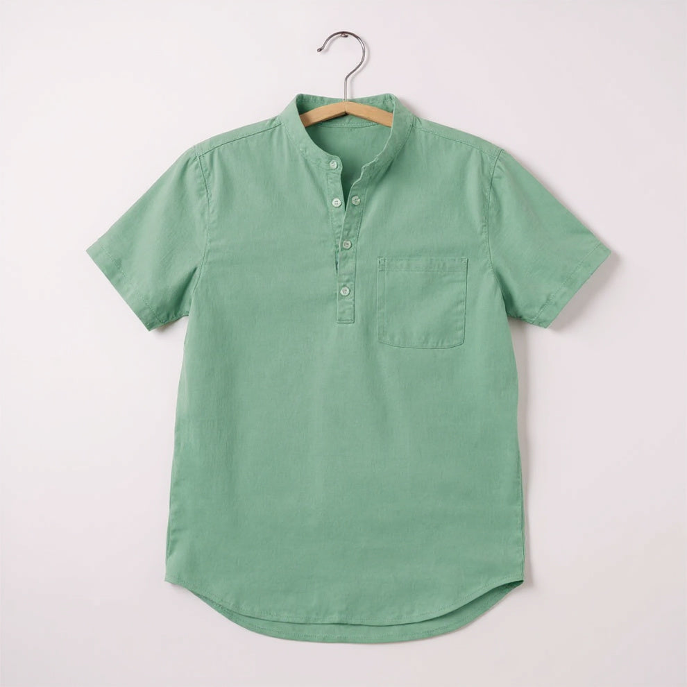 Men’s Cotton Linen Short Sleeve Shirt – Solid Color, Casual, Breathable Summer