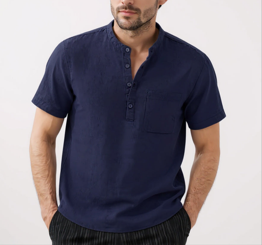 Men’s Cotton Linen Short Sleeve Shirt – Solid Color, Casual, Breathable Summer