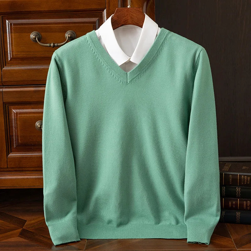 Men’s Super Cashmere Thick Sweater – V-Neck, Warm Autumn/Winter Pullover, Classic Jumper