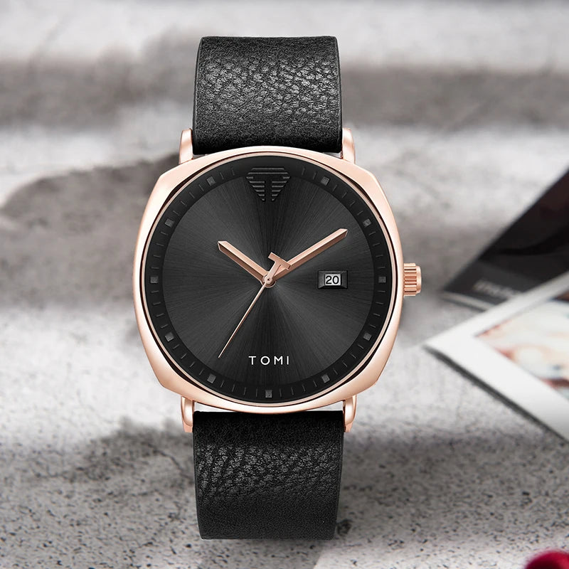 Men’s Minimalist Leather Quartz Watch – Casual Sports Style with Calendar