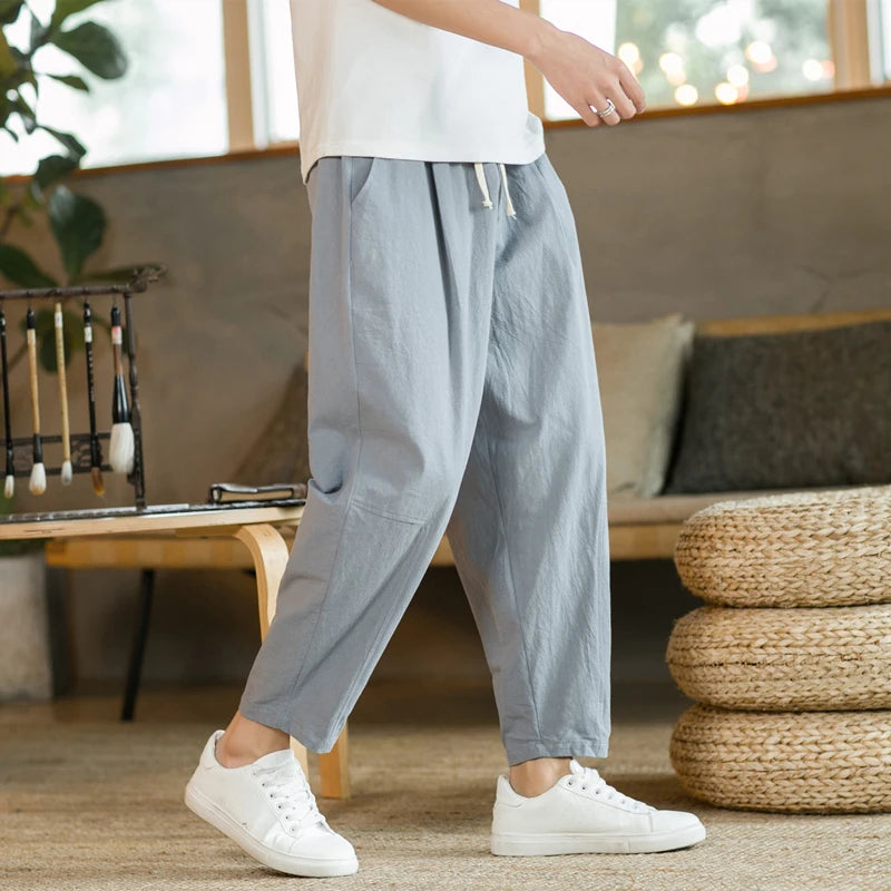 Cotton-Linen Drawstring Trousers – Relaxed Fit Linen Trousers