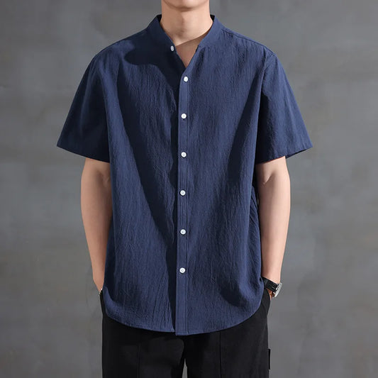 Men’s Cotton-Linen Short Sleeve Shirt – Vintage Hanfu Inspired