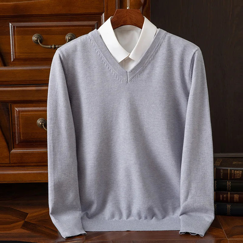 Men’s Super Cashmere Thick Sweater – V-Neck, Warm Autumn/Winter Pullover, Classic Jumper