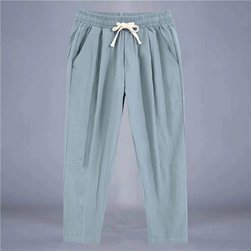 Cotton-Linen Drawstring Trousers – Relaxed Fit Linen Trousers