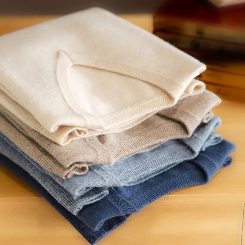 Men’s Super Cashmere Thick Sweater – V-Neck, Warm Autumn/Winter Pullover, Classic Jumper