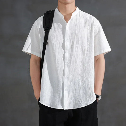 Men’s Cotton-Linen Short Sleeve Shirt – Vintage Hanfu Inspired
