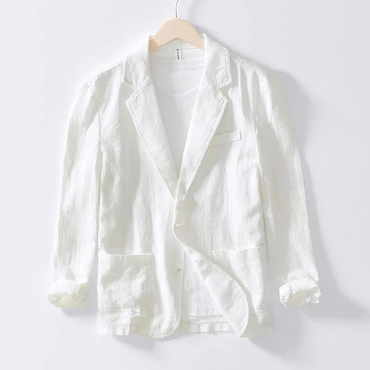 White Linen-Cotton Slim Blazer