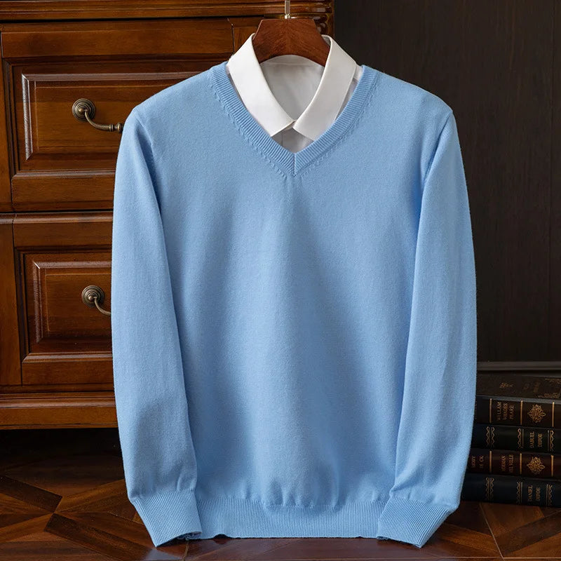 Men’s Super Cashmere Thick Sweater – V-Neck, Warm Autumn/Winter Pullover, Classic Jumper