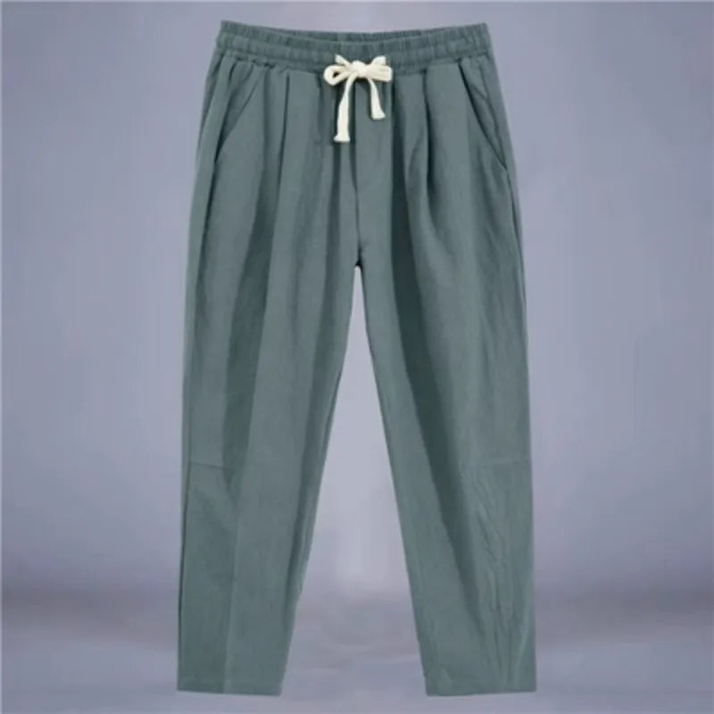 Cotton-Linen Drawstring Trousers – Relaxed Fit Linen Trousers