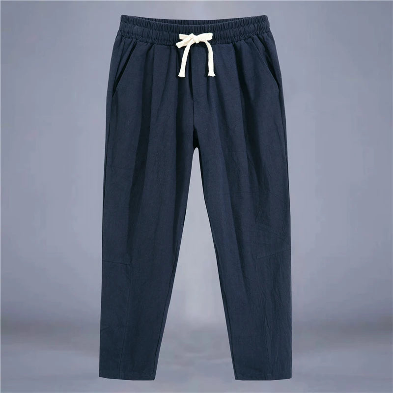 Cotton-Linen Drawstring Trousers – Relaxed Fit Linen Trousers