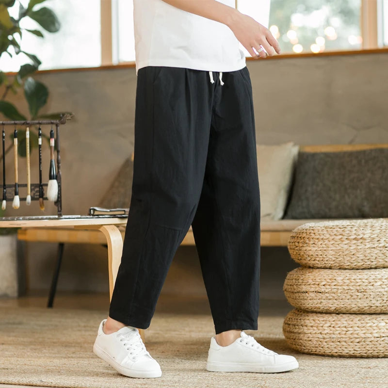 Cotton-Linen Drawstring Trousers – Relaxed Fit Linen Trousers