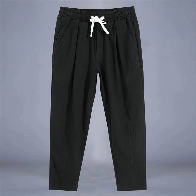 Cotton-Linen Drawstring Trousers – Relaxed Fit Linen Trousers