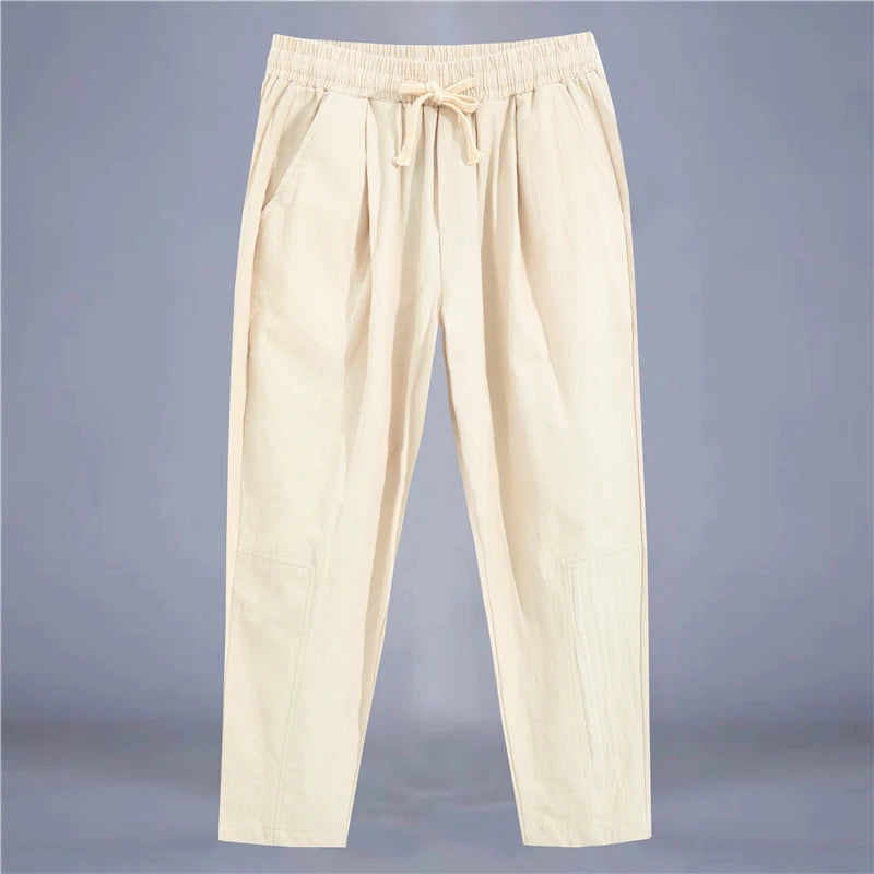 Cotton-Linen Drawstring Trousers – Relaxed Fit Linen Trousers