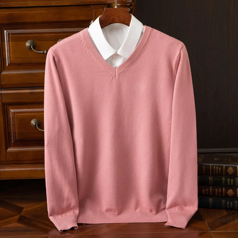 Men’s Super Cashmere Thick Sweater – V-Neck, Warm Autumn/Winter Pullover, Classic Jumper