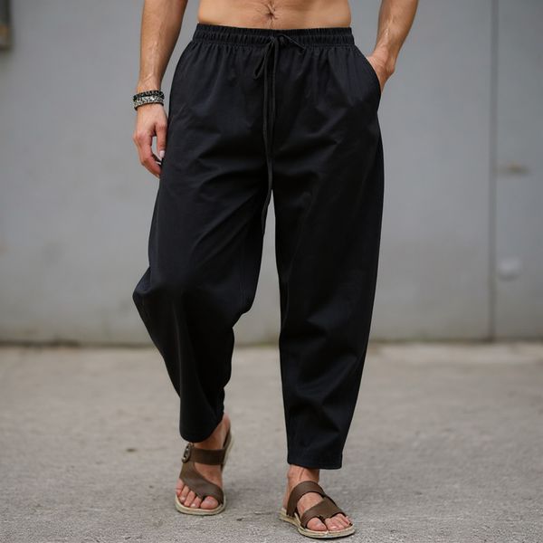 Men’s Linen Blend Wide-Leg Trousers – Summer & Autumn Essential