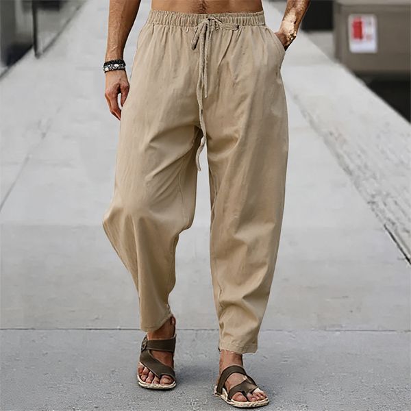 Men’s Linen Blend Wide-Leg Trousers – Summer & Autumn Essential