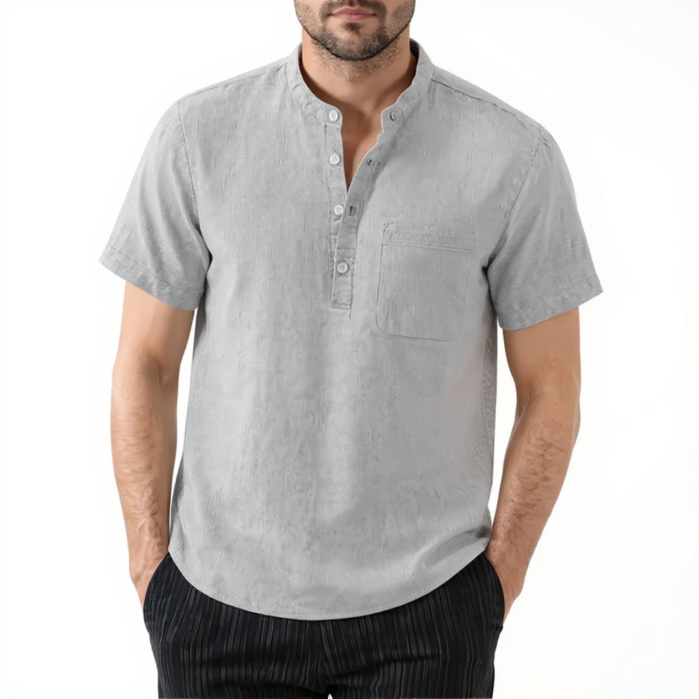 Men’s Cotton Linen Short Sleeve Shirt – Solid Color, Casual, Breathable Summer