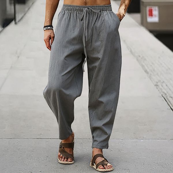 Men’s Linen Blend Wide-Leg Trousers – Summer & Autumn Essential