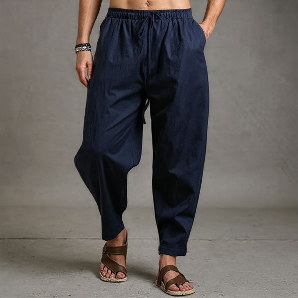 Men’s Linen Blend Wide-Leg Trousers – Summer & Autumn Essential