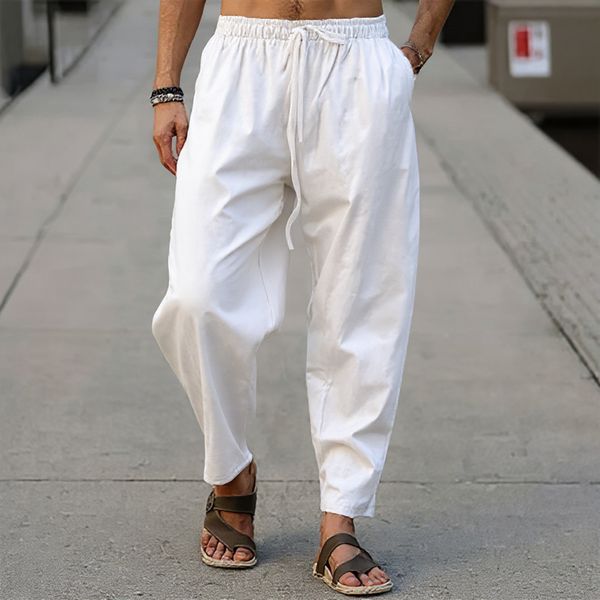 Men’s Linen Blend Wide-Leg Trousers – Summer & Autumn Essential